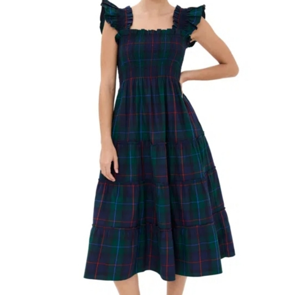 NWT Hill House The Ellie Nap Midi Dress XL Midnight Tartan Plaid Print Smocked